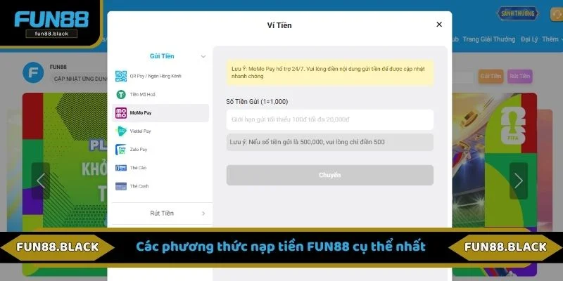 Các phương thức nạp tiền FUN88 cụ thể nhất