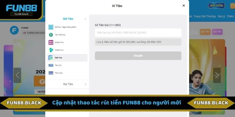 Cập nhật thao tác rút tiền FUN88 cho người mới