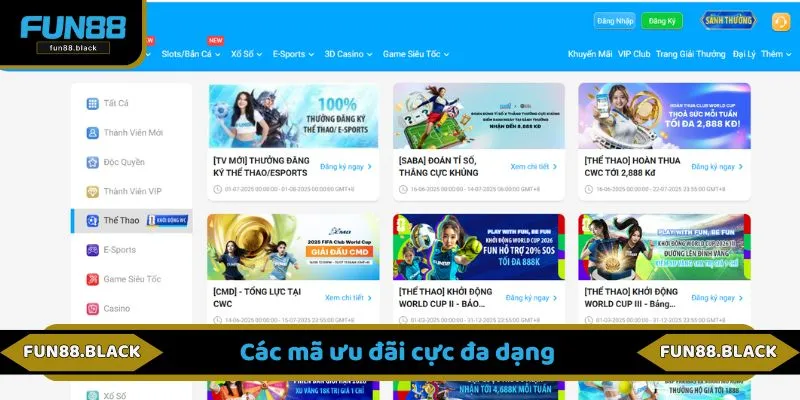 Các mã ưu đãi cực đa dạng 