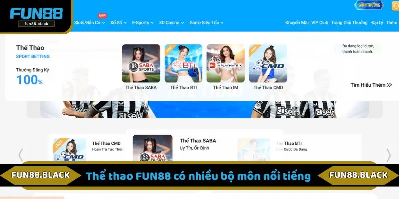 Thể thao FUN88 có nhiều bộ môn nổi tiếng 